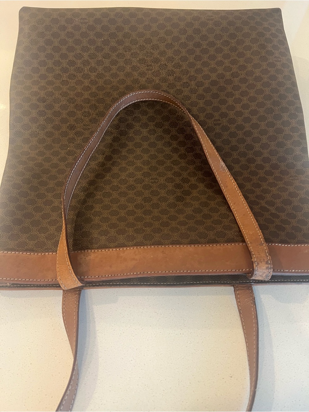 Celine Dark Brown Monogram Canvas Tote with Tan Leather Trim - Picture 10 of 13
